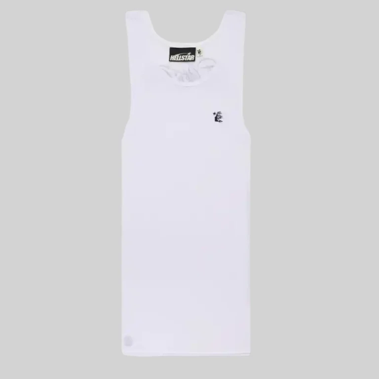A premium white Hellstar tank top for men and women, featuring signature branding on soft 100% cotton fabric.