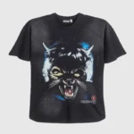 Black Hellstar Wolf T-Shirt featuring a graphic screen print and a premium vintage washed cotton effect.