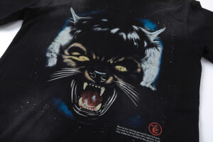 Black Hellstar Wolf T-Shirt featuring a vintage washed graphic screen print of a snarling wolf on 100% cotton fabric.