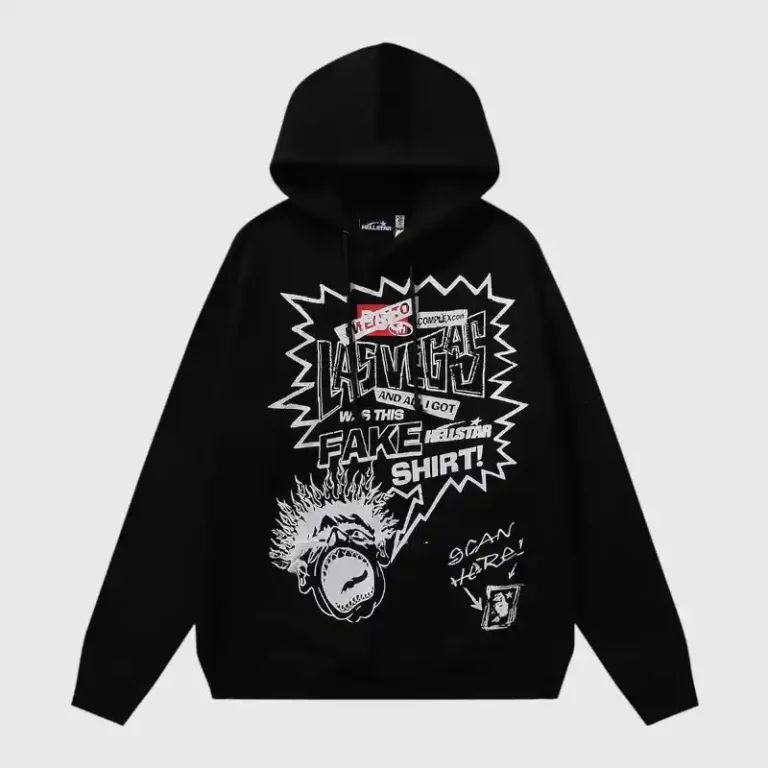 Hellstar x ComplexCon exclusive black graphic hoodie featuring a bold Las Vegas themed screen print design.