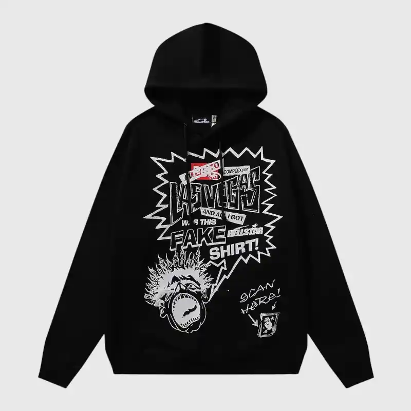Hellstar x ComplexCon Exclusive Graphic Hoodie Hellstar x ComplexCon exclusive black graphic hoodie featuring a bold Las Vegas themed screen print design.